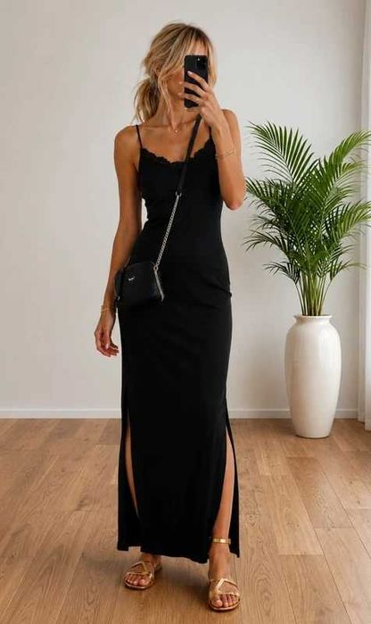 Czarna sukienka maxi na ramiączkach dress