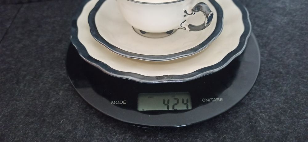 Porcelana Śląska Koenigszelt TRIO Charlotte zdobione Srebrem