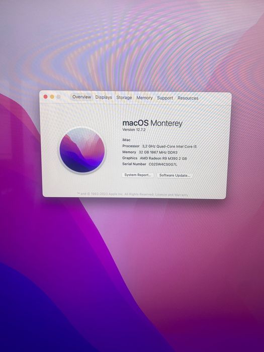 iMAC 27 inch  - macOS Monterey Version 12.7.2