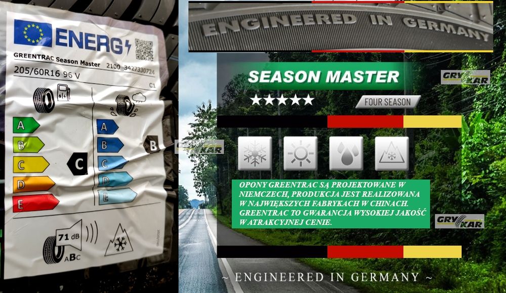 Opony 205/60R16 Greentrac Season Master C/B/71dB 26r 3 lata gwar. 235z