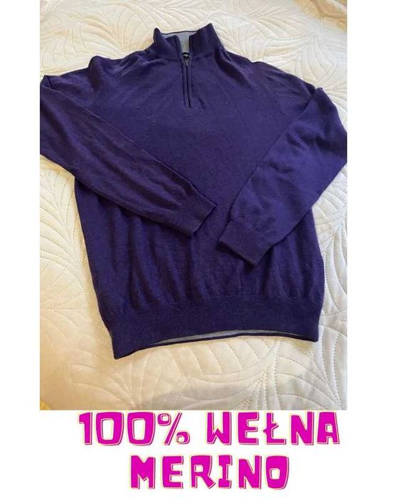 Golf śliwkowy fioletowy, 100% wełna merino, oversize wool  welniany