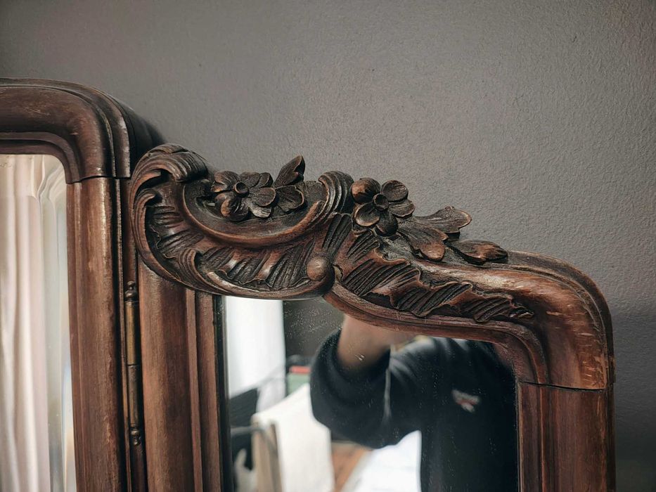 Stylowe potrójne lustro dębowe