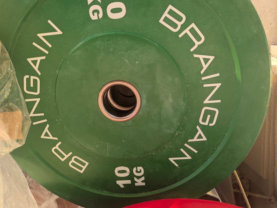 Bumper Plates coloridos conjunto 150kg BRAINGAIN precisão IWF +/- 10g