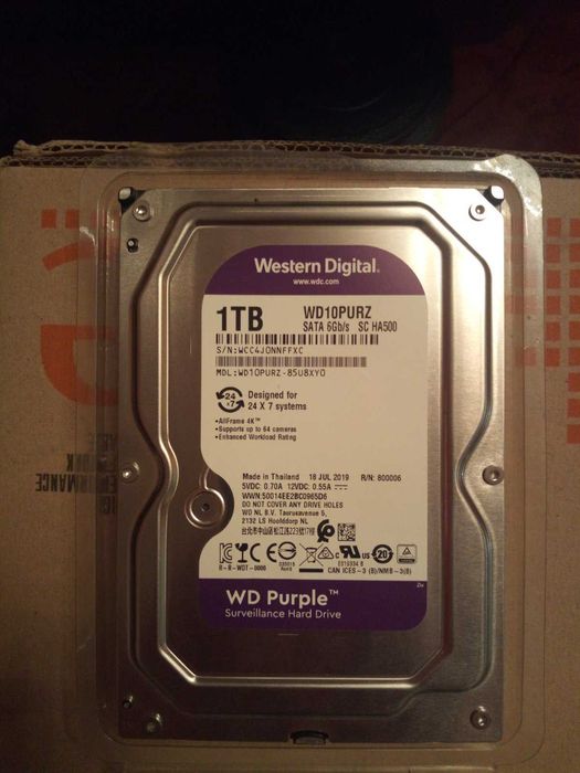 Жесткий диск Western Digital Purple 1TB WD10PURZ для видеонаблюдения