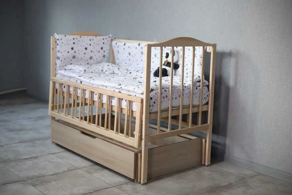 Дитяче ліжечко маятник із шухлядою 120 х 60 см ясен світлий