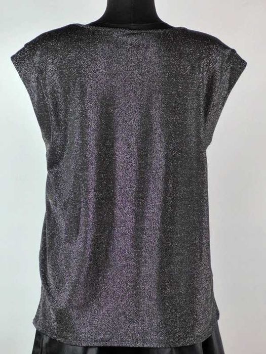 Czarna bluzka Laura Torelli 46/48 elegancka błyszcząca srebrna nitka