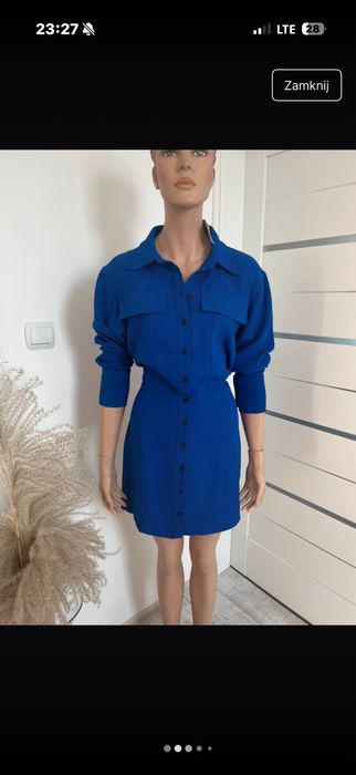 Kobaltowa Reserved śliczna koszulowa sukienka szmizjerka 42 XL