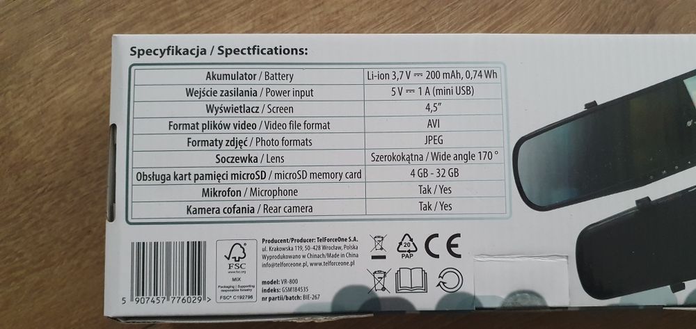Rejestrator Forever z kamerą cofania