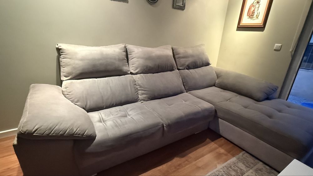 Sofá chaise longue pele cinza