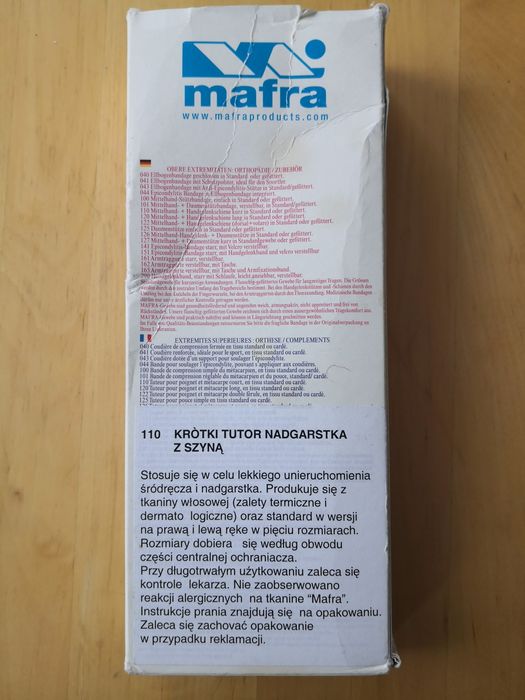 Stabilizator nadgarstka prawego krótki tutor z szyną mafra