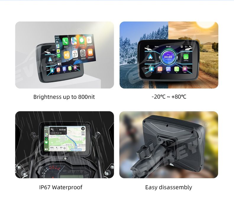 Monitor 5 polegadas CARPLAY Android auto + 2 Câmaras para Moto NOVO