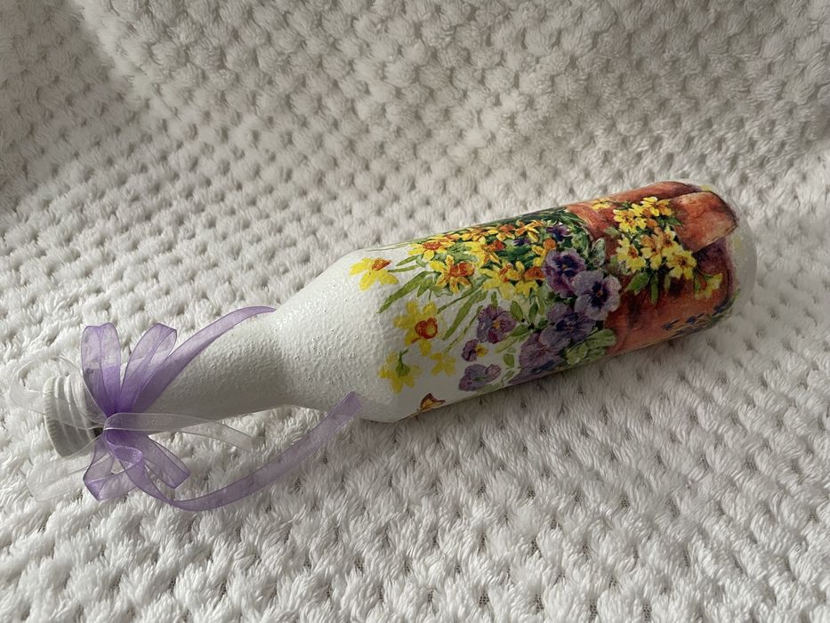 Ozdobna butelka decoupage hand made rękodzieło