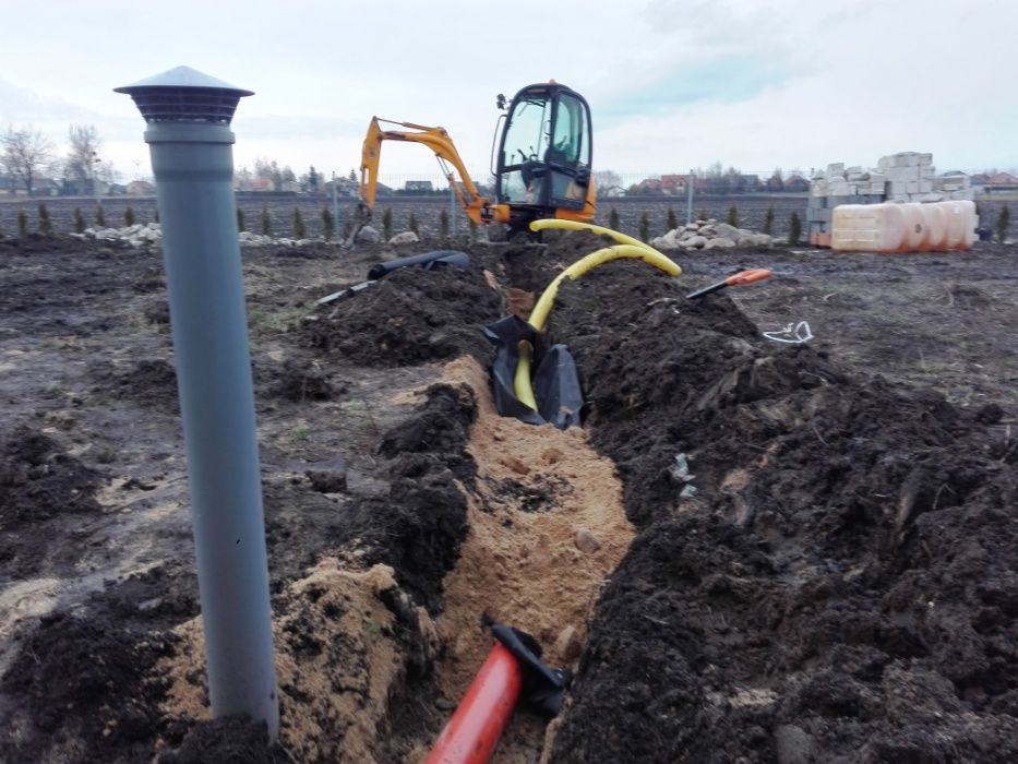 Usługi MINIKOPARKĄ MINIWYWROTKĄ wykopy przyłącza wod-kan gaz elek. co