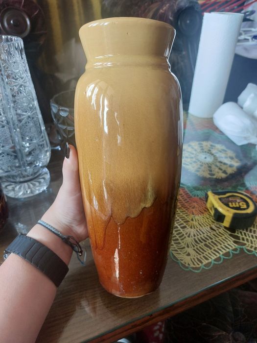 żółto brązowy wazon vintage PRL antyk