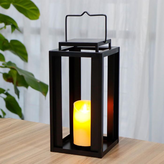 Latarnia ogrodowa lampion duża 43cm ze świecą LED czarna metalowa time