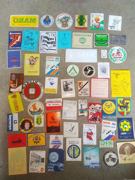 Coleção de autocolantes antigos dos anos 60, 70 e 80