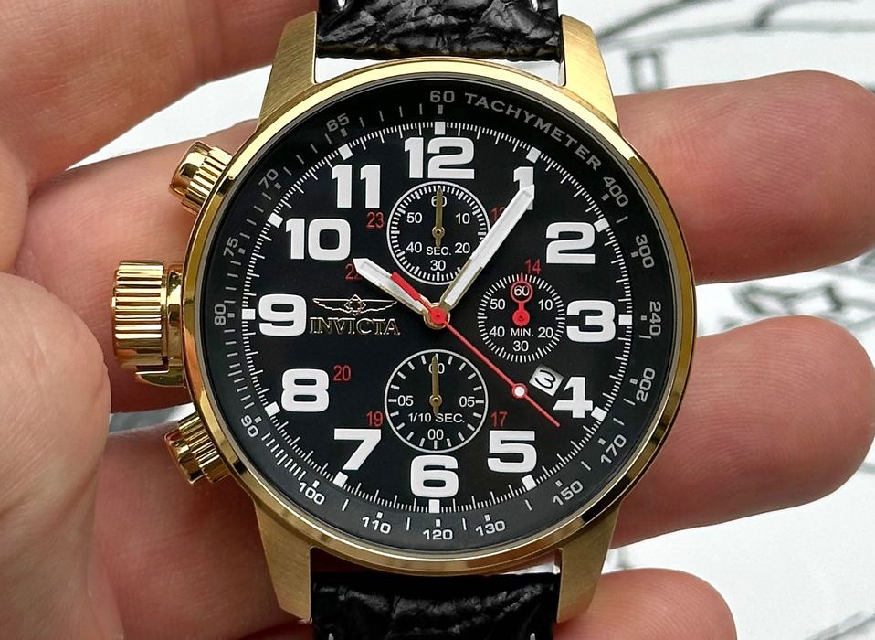 Чоловічий наручний годинник Invicta 3330 I-Force Chronograph Black Leather 46 mm. 100 MT