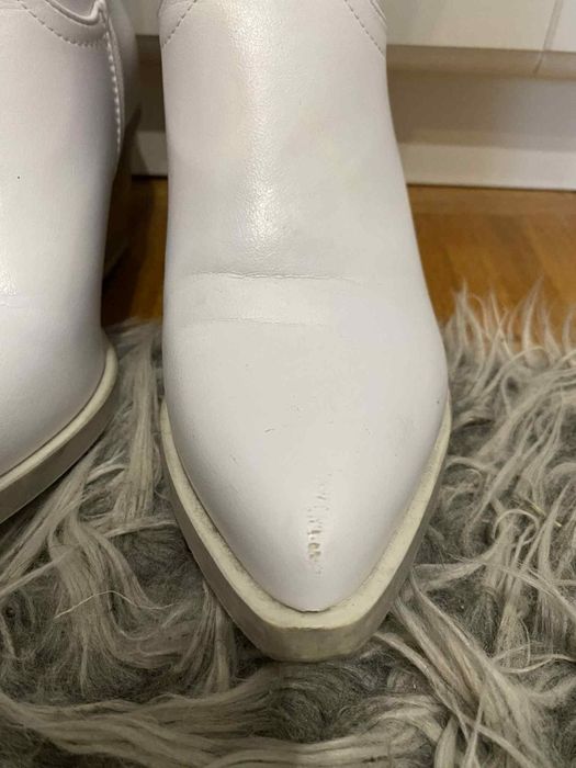 białe kowbojki do połowy łydki ze srebrnymi elementami cowboy boots 38