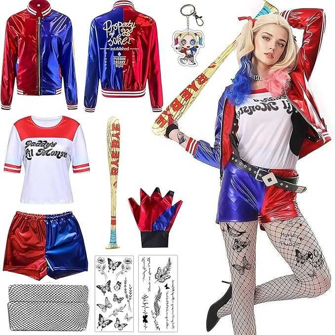 Kostium Harley Quinn Suicide Squad Karnawał Cosplay Zestaw 8 element M
