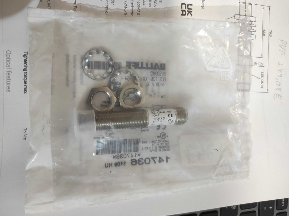 Sensor indutivo 12mm pnp 24vdc BALLUFF