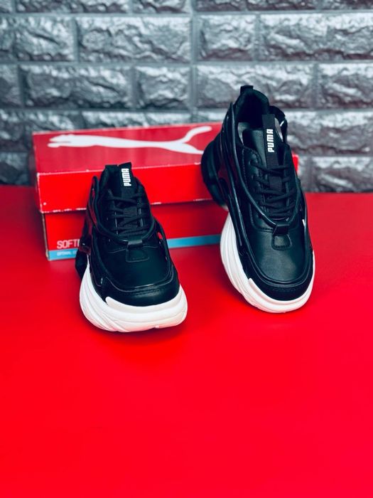 Кожаные черные кросовки на платформе Puma / черно белые женские красивки пума 36 размер / цена 499 грн / успей забрать