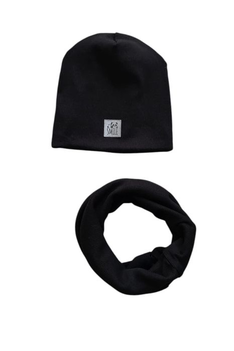 Komplet chłopięcy czapka komin wiosenny jesienny czarny nowy obwód 50