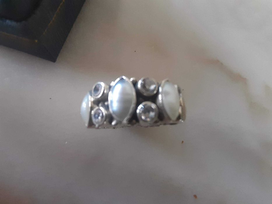Aliança/anel prata, pérola, zircónias, Nova