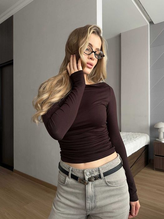 Стильний лонгслів з широким вирізом та зборками (віскоза) лонгслив