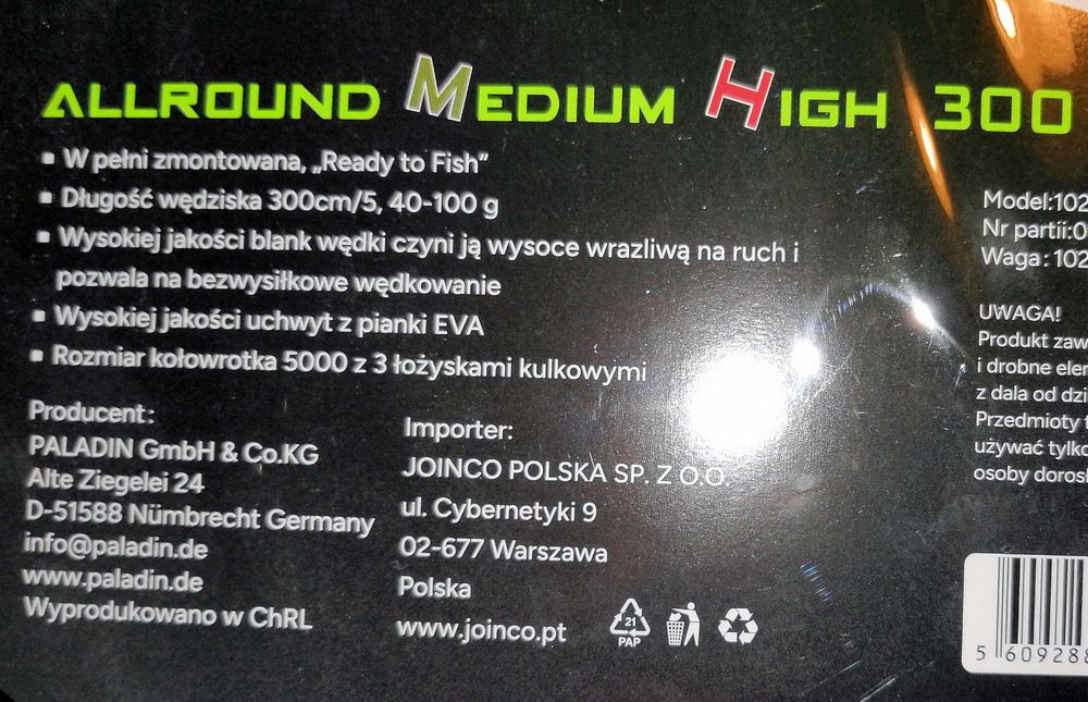 Wędka uniwersalna Medium Hight 300 40-100g teleskopowa spławik / grunt