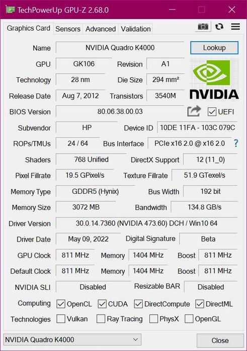 Видеокарта NVIDIA Quadro K4000 3Gb б\у