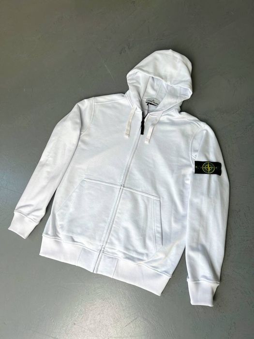 Мужская белая зип худи зипка стон айленд stone island