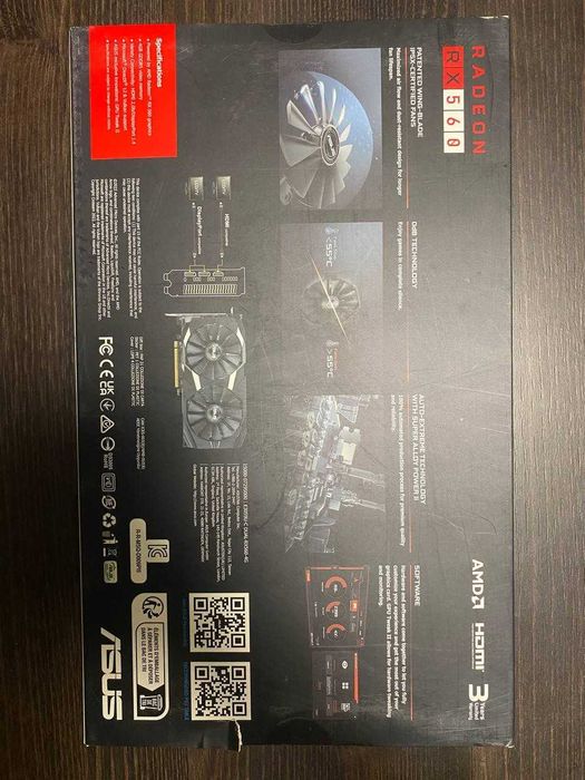 Игровая видеокарта Asus AMD Radeon RX560 4 ГБ в идеальном состоянии