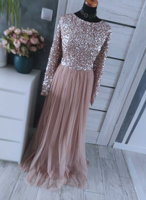 długa suknia wieczorowa z cekinami rozmiar xl 42 sylwestra studniówkę