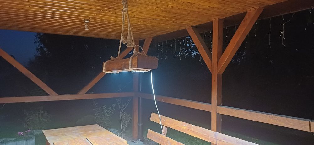 Lampy altanowe drewniane LED wiszące na linach retro/vintage/oldschool