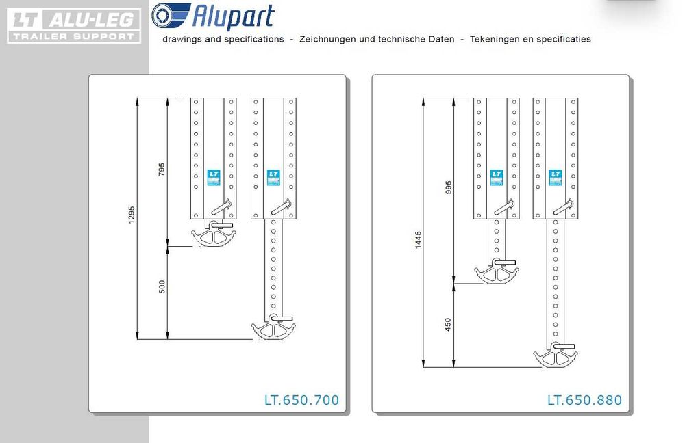 Podpory aluminiowe LT ALULEG 650.700