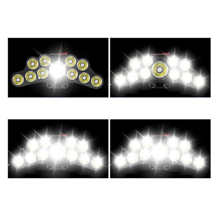 Lanterna de cabeça, 11 lâmpadas, 4 Modos de Iluminação, recarregável,