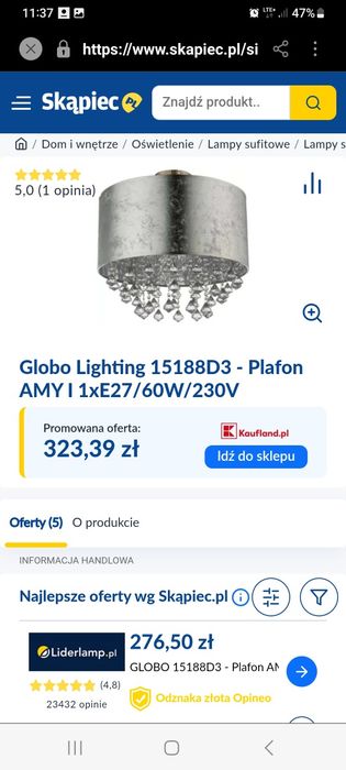 Lampa sufitowa srebrna