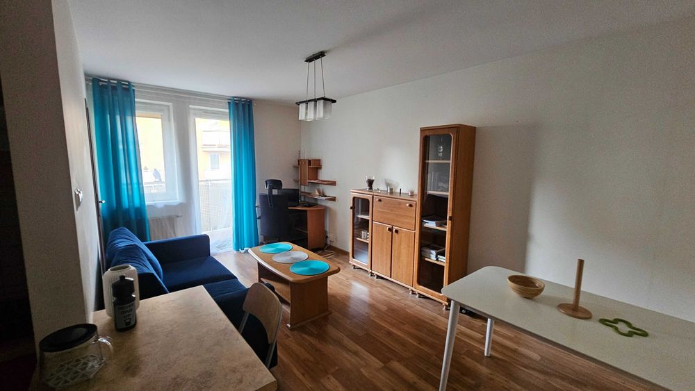 Mieszkanie: salon z aneksem, sypialnia, balkon, piwnica