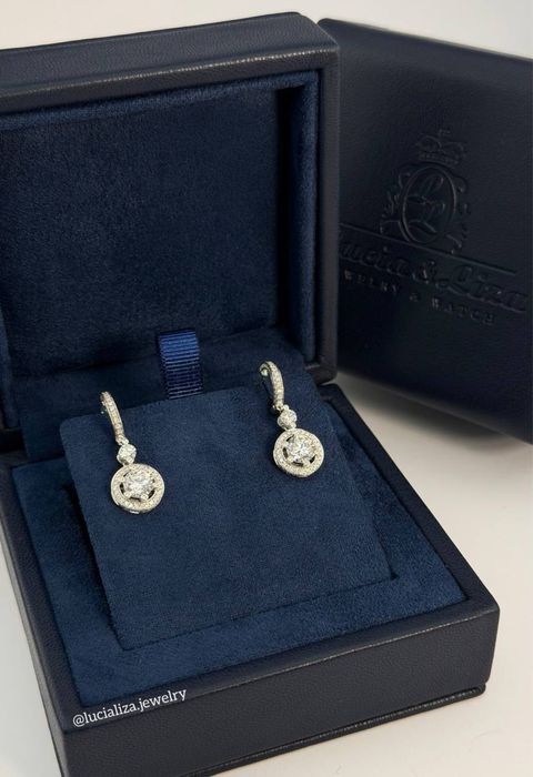 Сережки з діамантами 3.24ct  Біле золото 750 проба - 7,70 грам