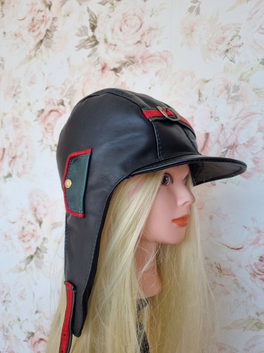Skórzana czapka pilotka