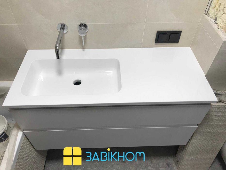 Умивальники накладні або суцільно вилиті, тумби, дзеркала