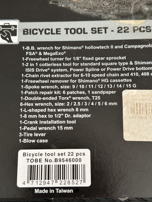 Набір інструментів для велосипеда TOBE, 22 деталі