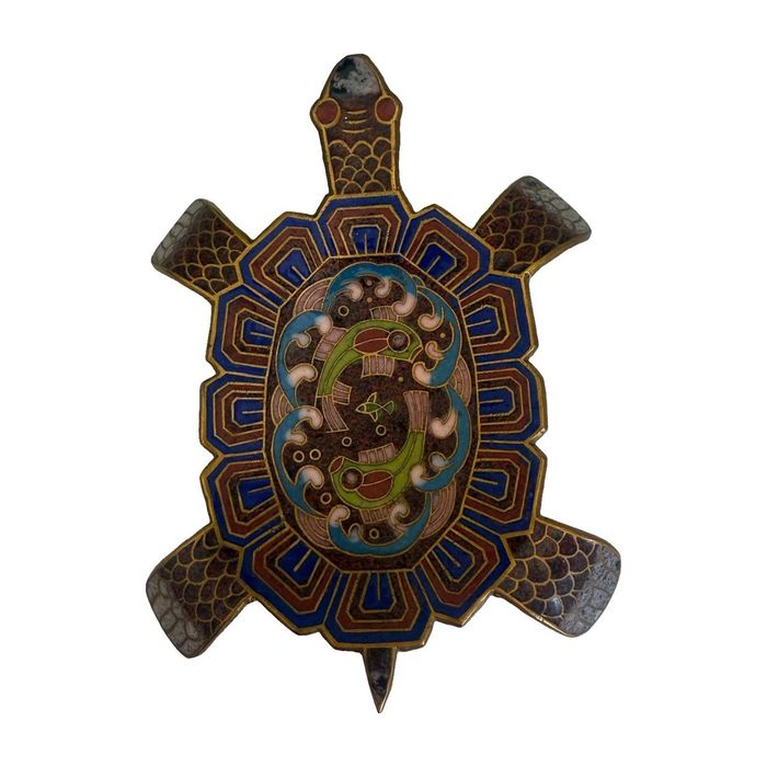 Travessa chinesa em Cloisonné em forma de tartaruga
