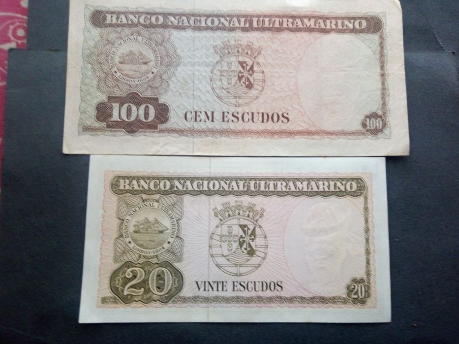 2 notas 20$ e 100$ TIMOR 1967 e 1963 belas e raras VER FOTO