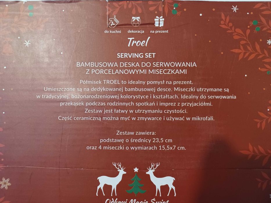 Bambusowa deska do serwowania z 4 porcelanowymi miseczkami - Homla