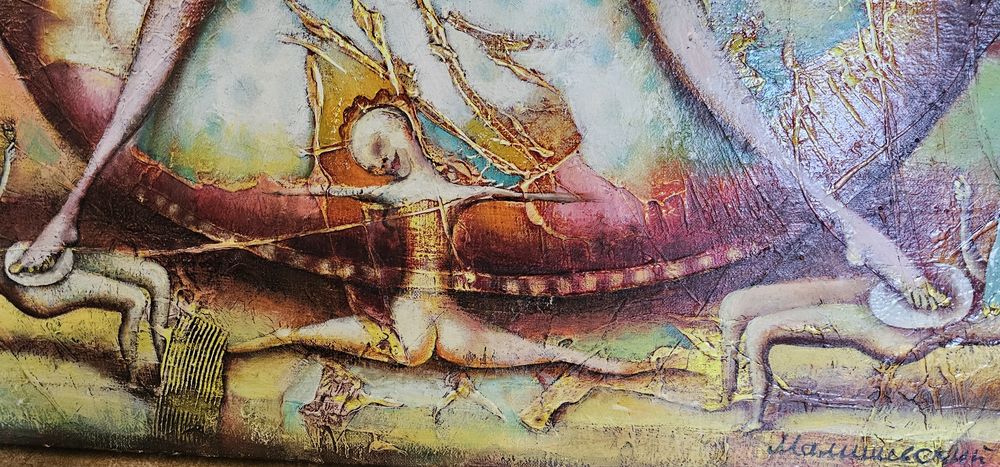 Obraz olejny S. Maliszewski "Dekoracja" 70x70, oprawiony.