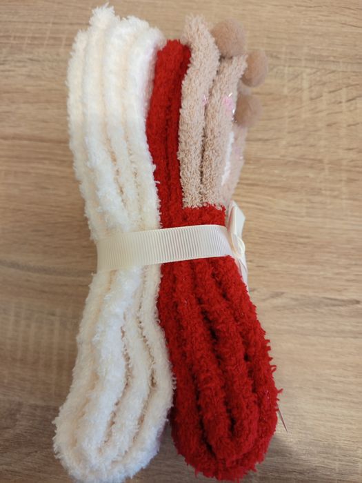 Nowy zestaw 2x ciepłe skarpety dziewczęce r. 31-34 świąteczne
