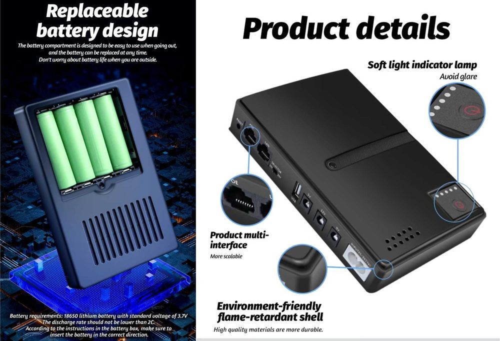 UPS для роутера модема DC1018L DC1036L Li-Ion 18/36W 5/9/12В USB PoE