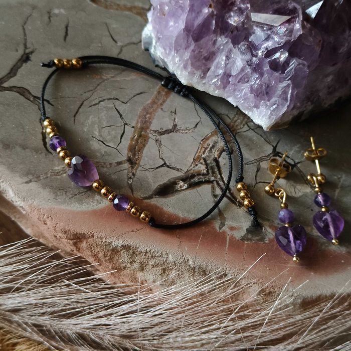 Komplet Ametyst , kolczyki + bransoeltka