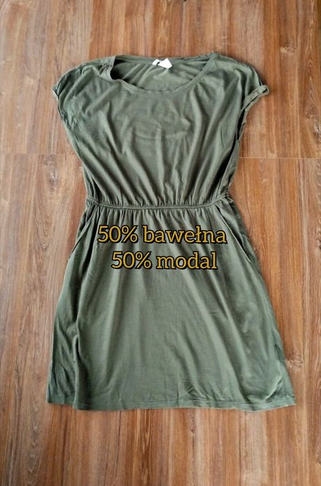 Sukienka damska midi krótka z bawełny i modalu  kieszenie na co dzień